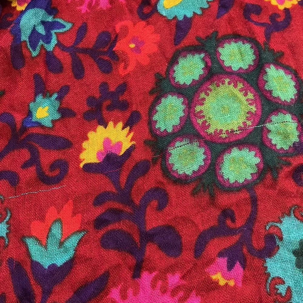 Red floral with fringe scarf